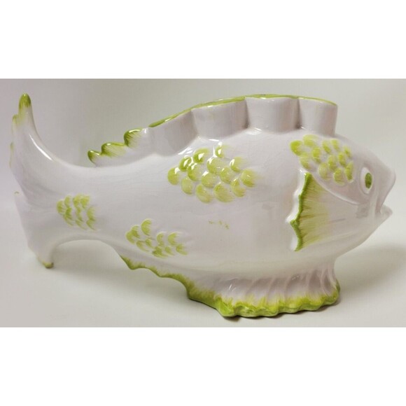 Vintage Ceramic Italy Pottery Green Fish 4 Candle Candleholder - Picture 7 of 13